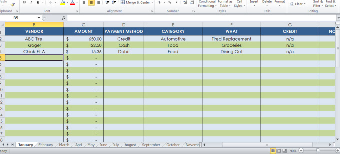 send a 12 month receipt tracking spreadsheet