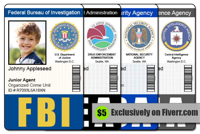 send 1 fbi, cia, nsa, or dea ID badge photoshop tem