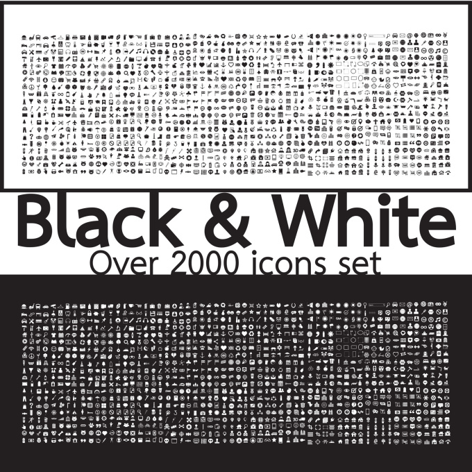 send Over 2000 Black and White Set icons