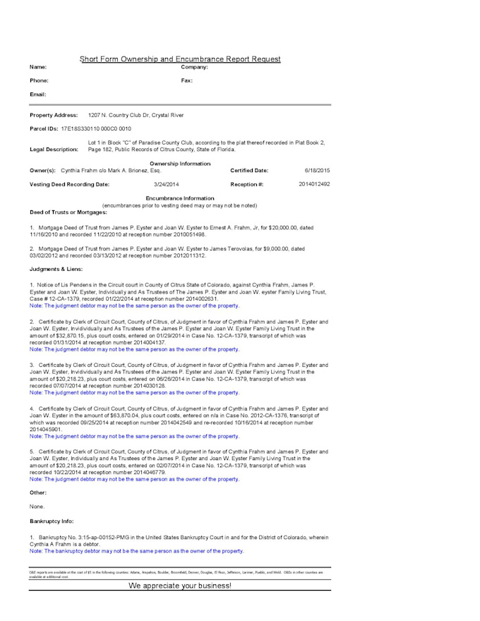 do Property searches, Title Search, Ownership Encumbrance Report